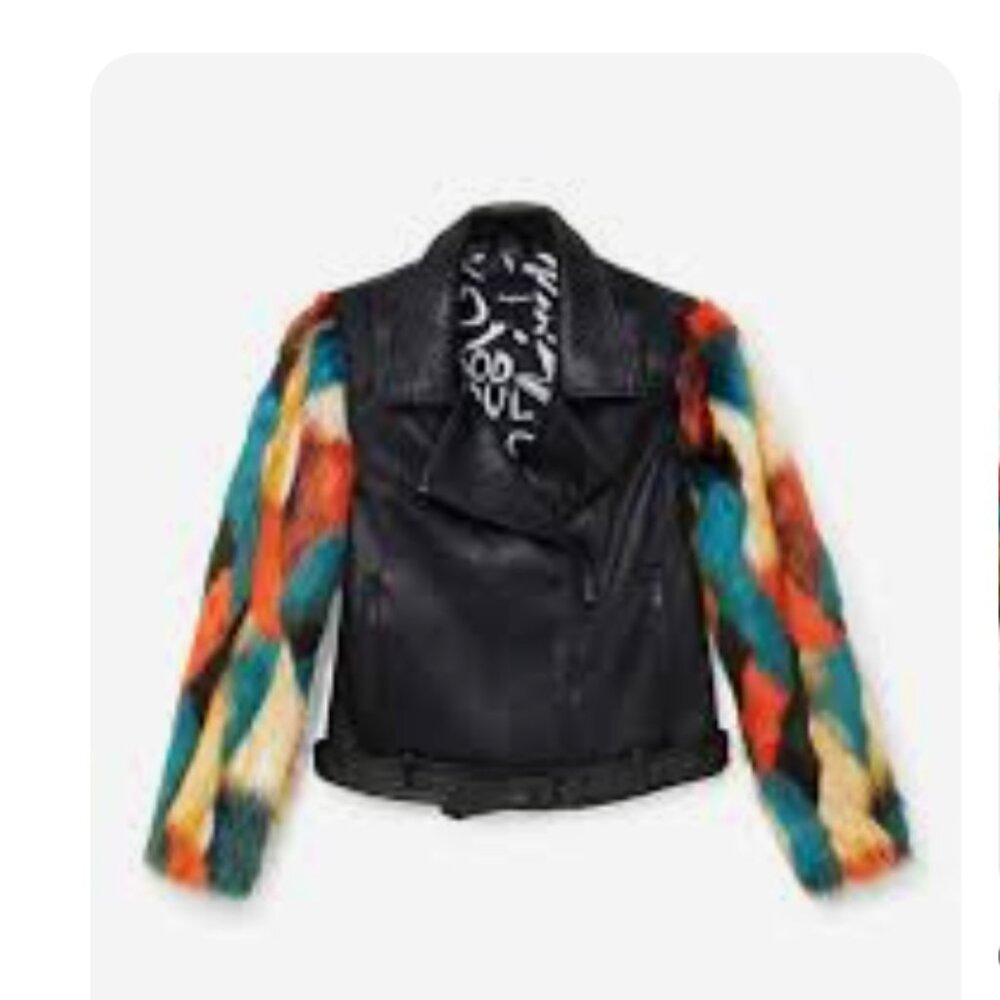 Desigual Biker Jacket Colourful Furry Detachable Sleeves Mulicolour Size S